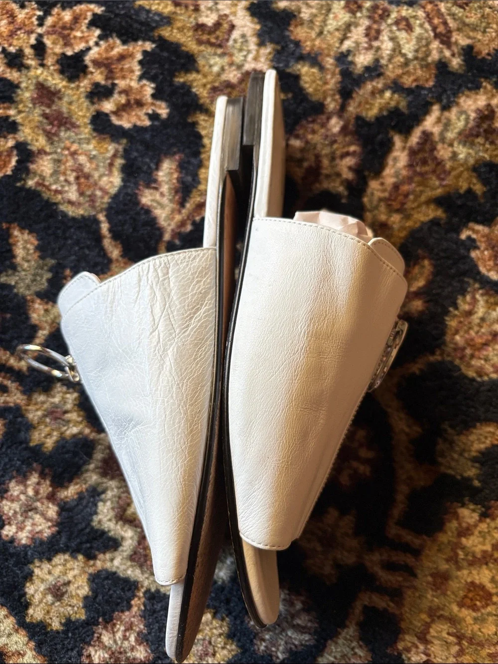 Via Spiga, white leather sandals, zipper front accent
